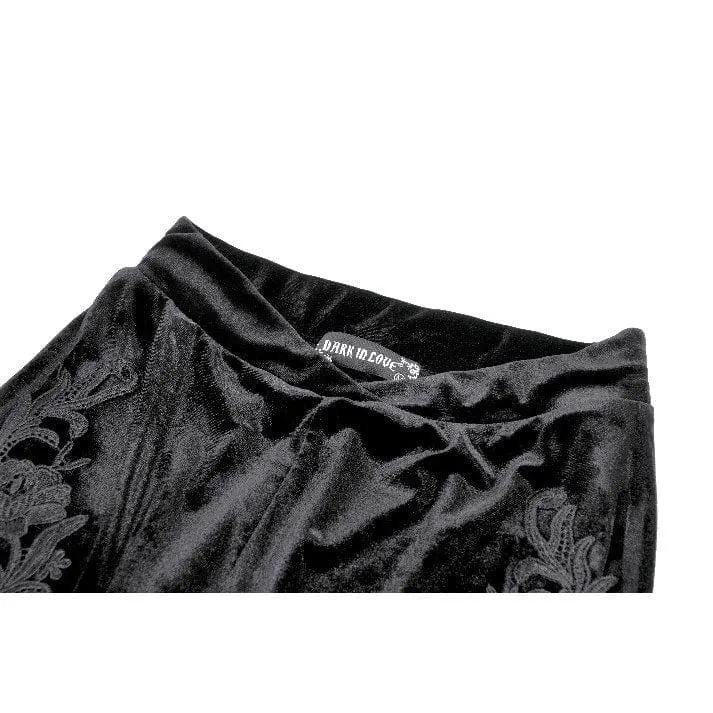 Gothic-Schlaghose mit Blumenstickerei für Damen