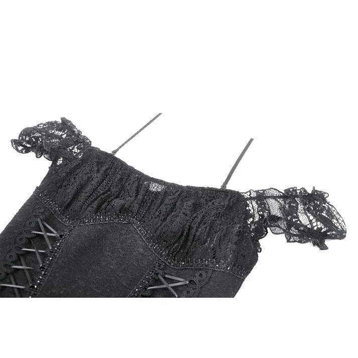 Schulterfreies High/Low-Abschlussball-Slipkleid für Damen im Gothic-Stil