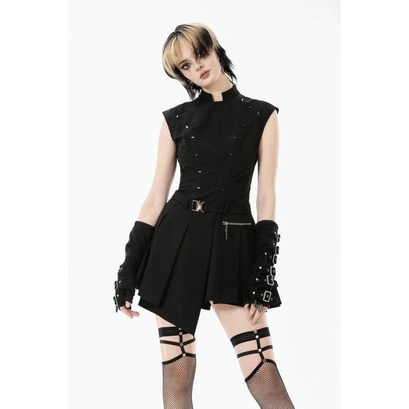 Asymmetrisches Plisseekleid mit Punk-Nieten für Damen