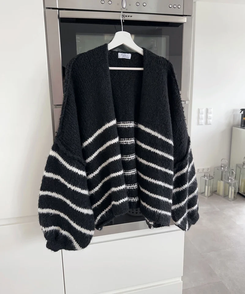Cardigan Ray gestreift Schwarz Weiß
