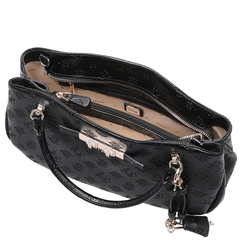 Guess Carmella 3 Comp Satchel - Bolso de mano 30 cm (black logo)