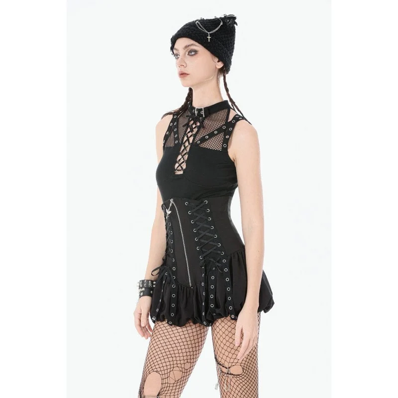 Punk-Tanktop für Damen mit Mesh-Einsätzen, Ösenriemen und Cut-outs