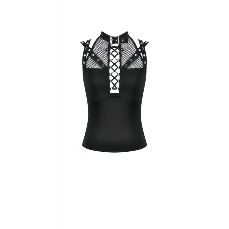 Punk-Tanktop für Damen mit Mesh-Einsätzen, Ösenriemen und Cut-outs