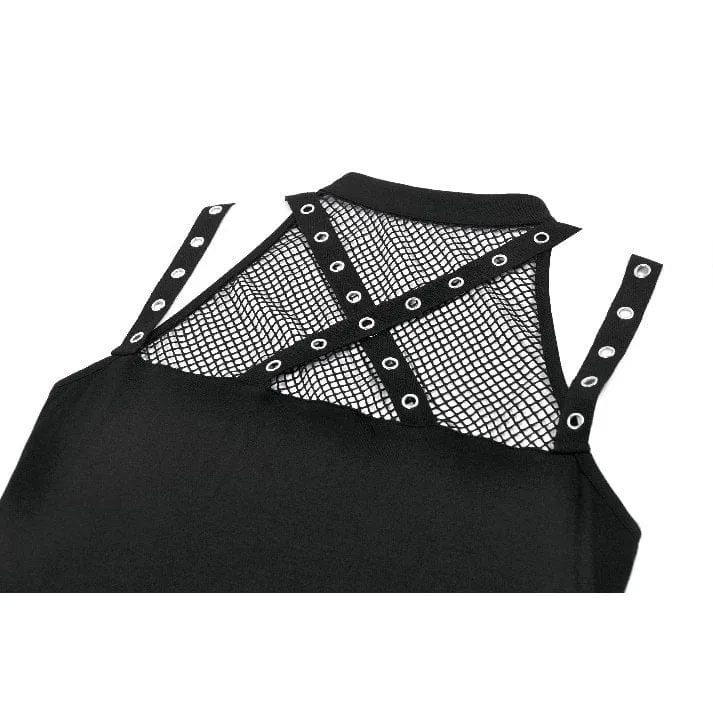 Punk-Tanktop für Damen mit Mesh-Einsätzen, Ösenriemen und Cut-outs