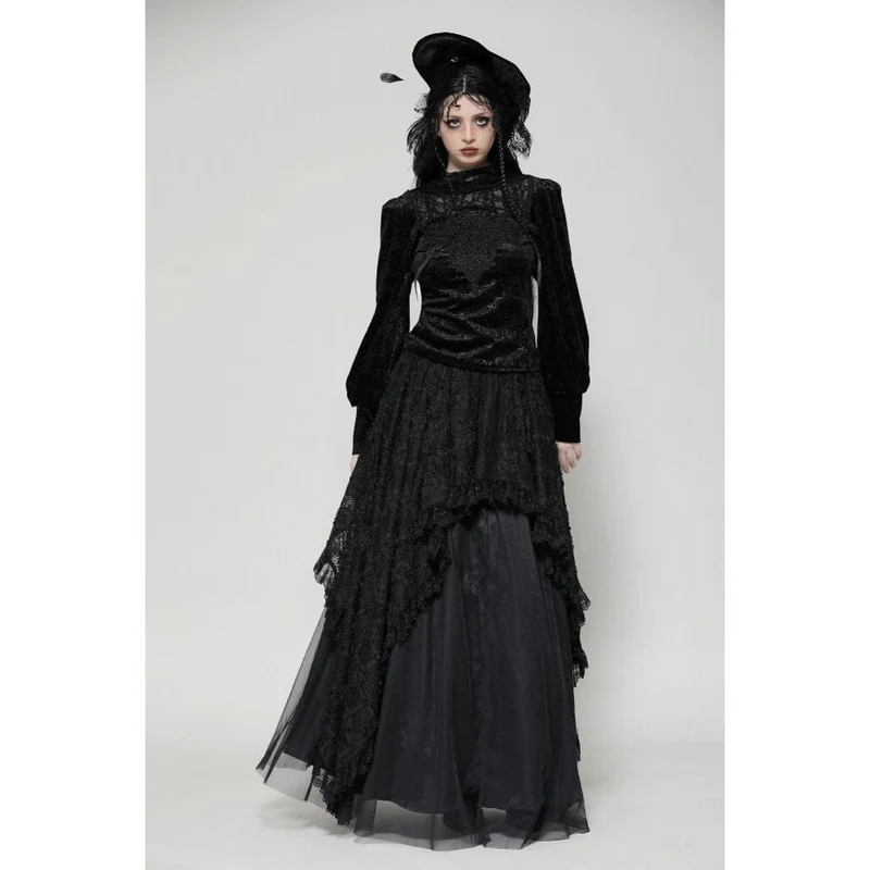 Langärmliges Gothic-Shirt mit Blumenspitze für Damen