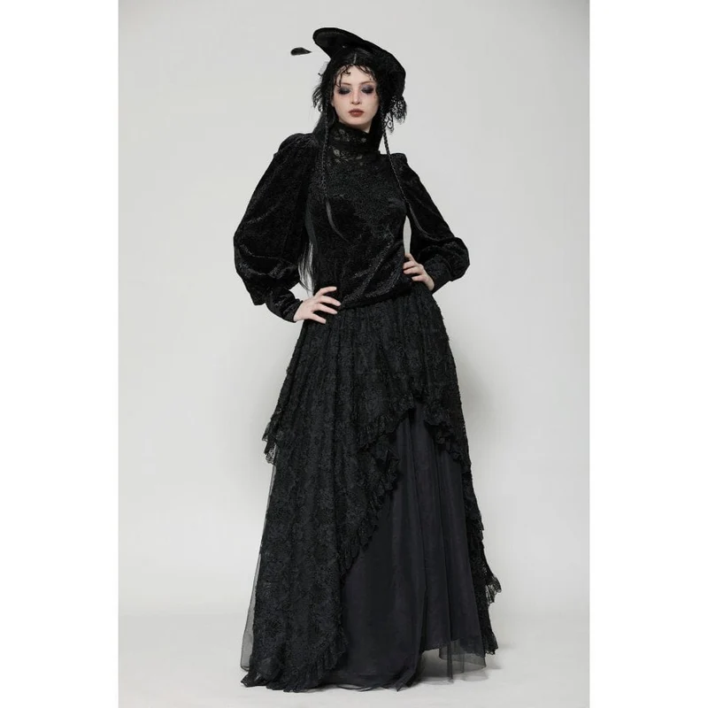 Langärmliges Gothic-Shirt mit Blumenspitze für Damen