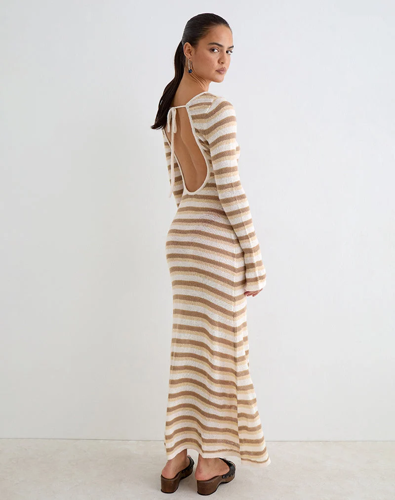 Jadie Langarm-Maxikleid aus Strick mit farblich abgestimmten Streifen