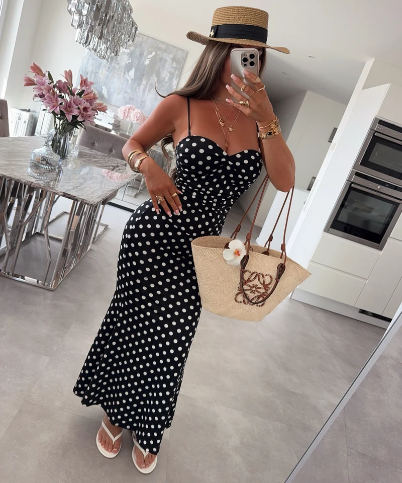 Maxi Kleid Punkte Jaqui Schwarz