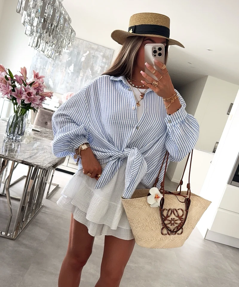 Musselin Bluse Felixa Streifen Hellblau