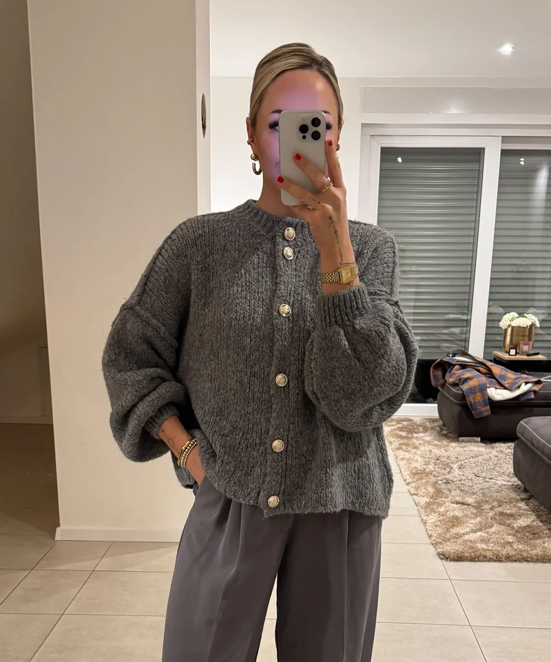 Oversize Strickjacke Jalsi Kurz Dunkelgrau