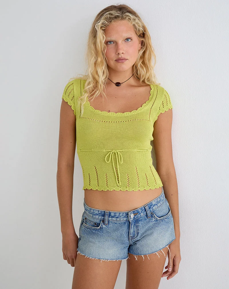 Domas-Top mit Bindeband aus Strick in der Farbe „Lemongrass“