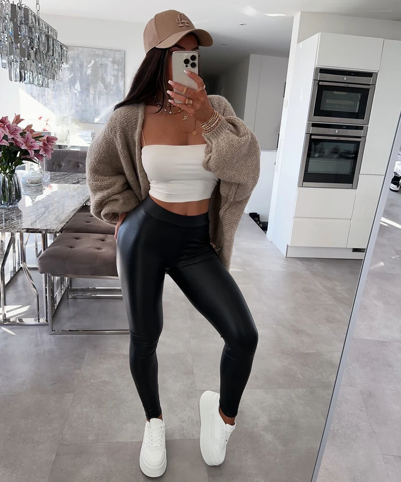 Gefütterte Lederleggings Enya Schwarz