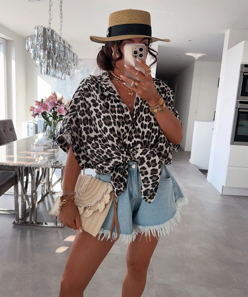 Oversize Musselin Kurzarmhemd Nine Leo Braun