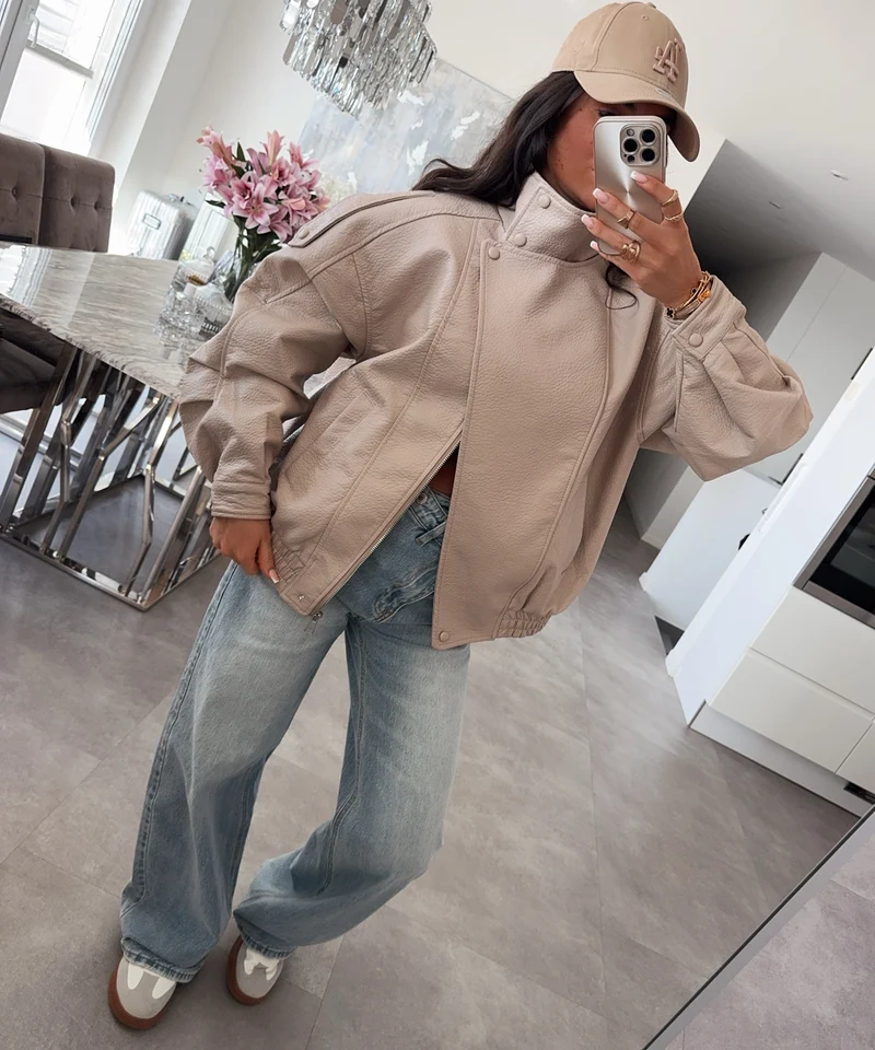 Kunstleder Jacke Rina Beige