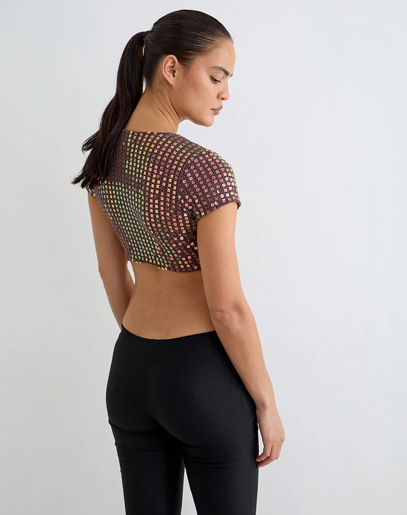 Mirea Shrug-Top aus Pailletten-Strick, dunkelbraun