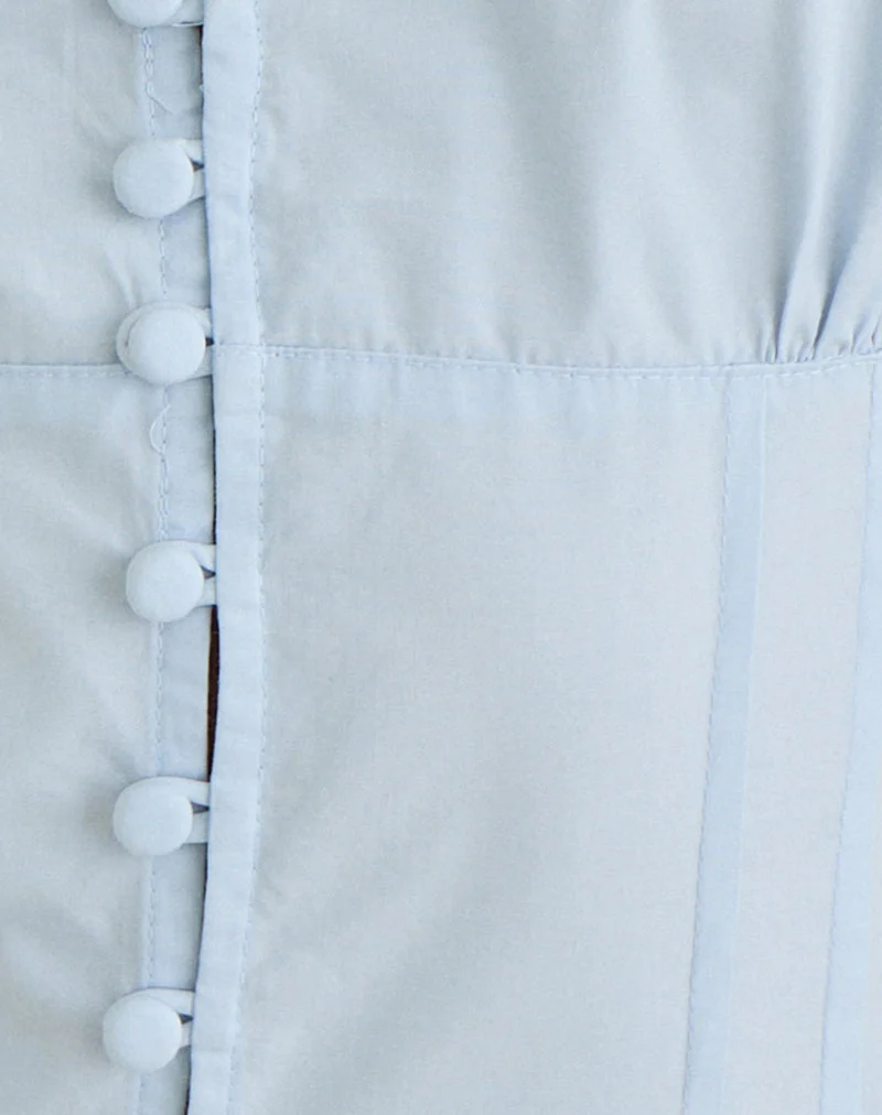 Yamila-Bluse mit Puffärmeln und Schlüssellochausschnitt in Eisblau