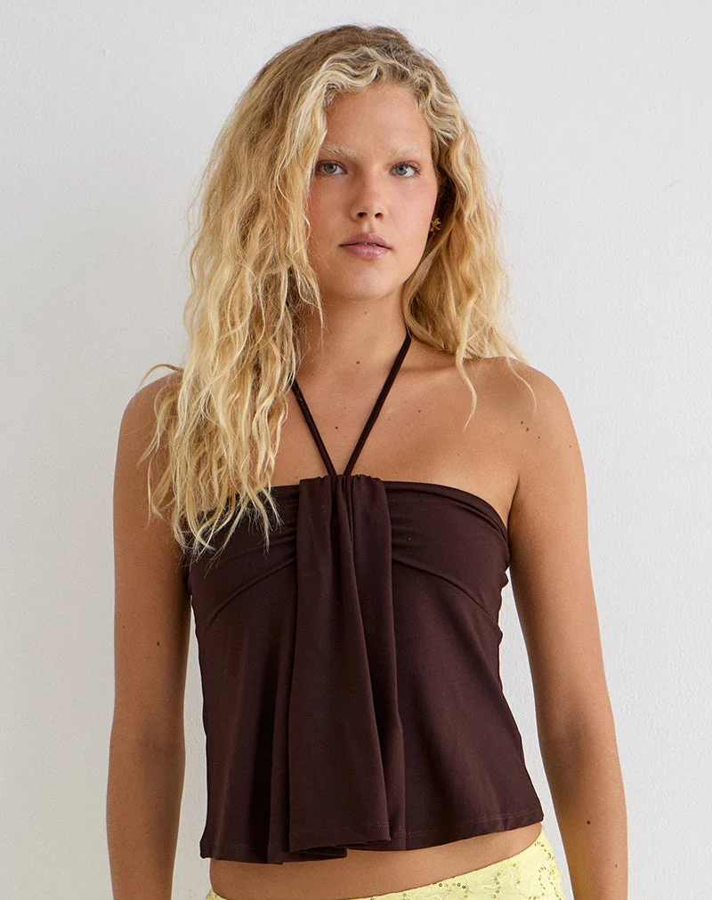 Lue-Halter-Top aus Rayon-Jersey in Schokoladenbraun