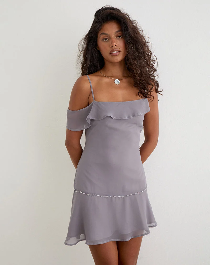 Dinanti Minikleid aus Chiffon in Lila-Grau