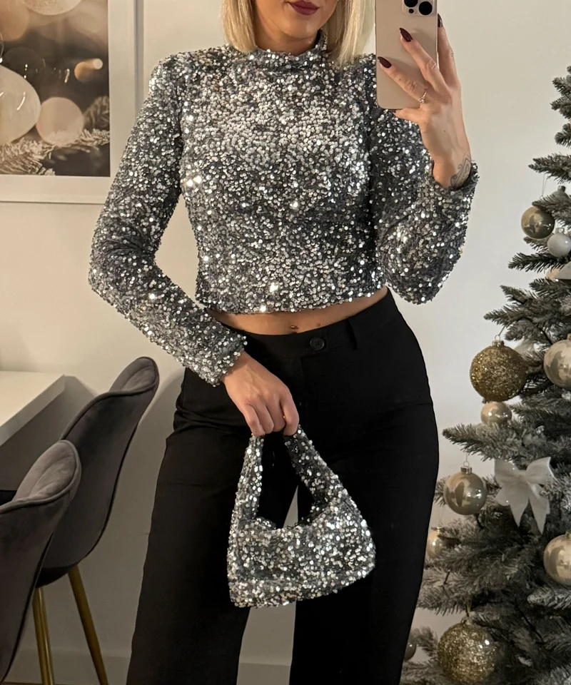 Pailletten Handtasche Milly Silber
