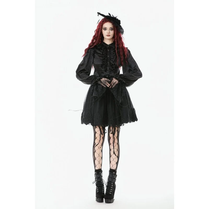 Gothic-Netzrock mit Rosenstickerei für Damen