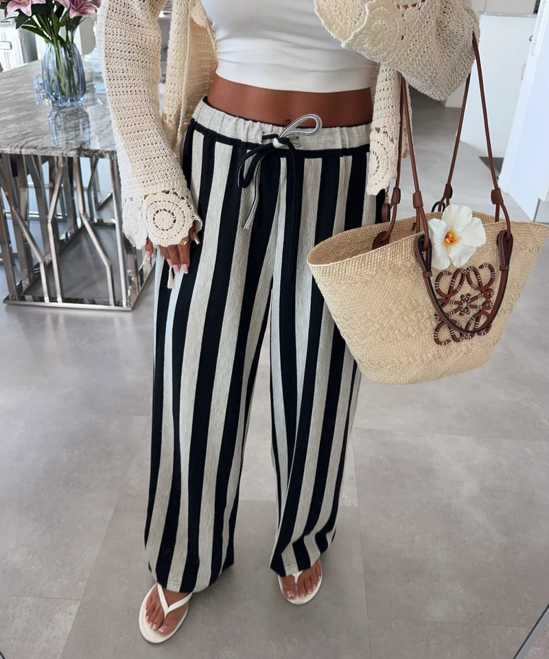 Stoff Hose Nerissa Streifen Schwarz