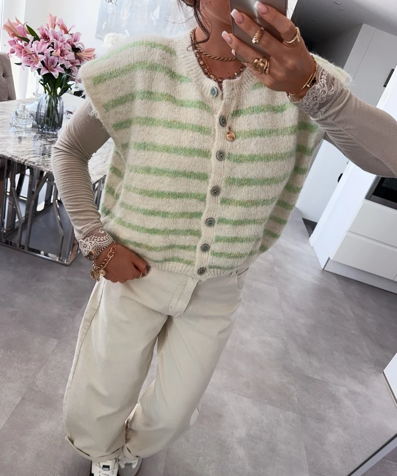 Kurzarm Cardigan Nalya Beige Grün