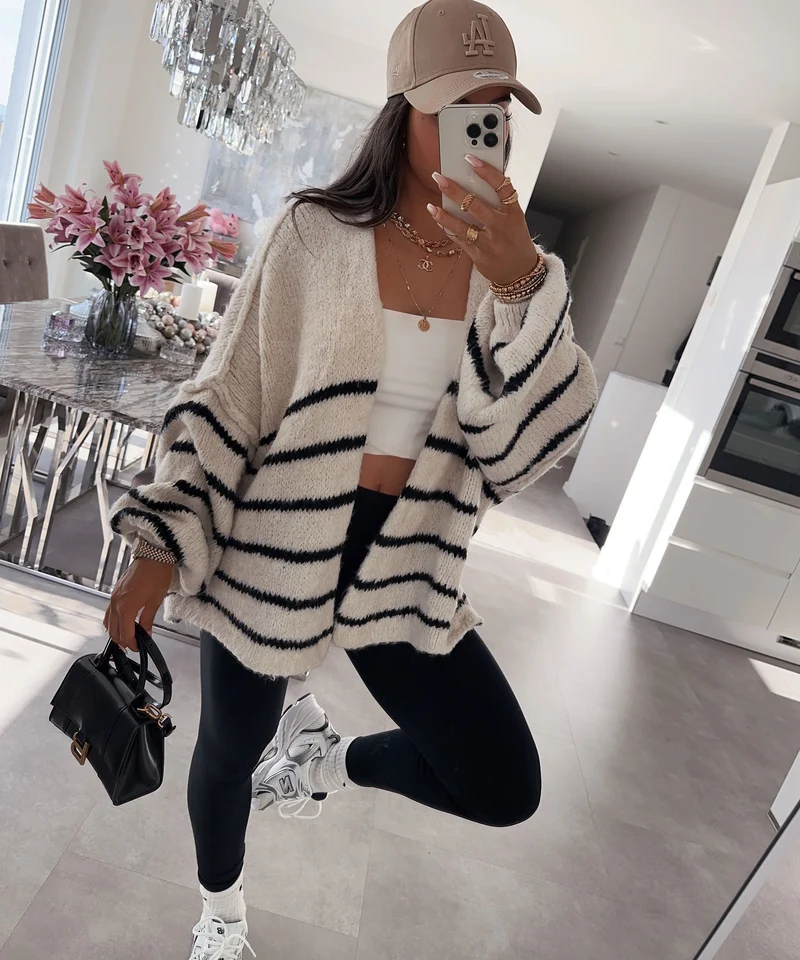 Cardigan Ray gestreift Weiß Schwarz