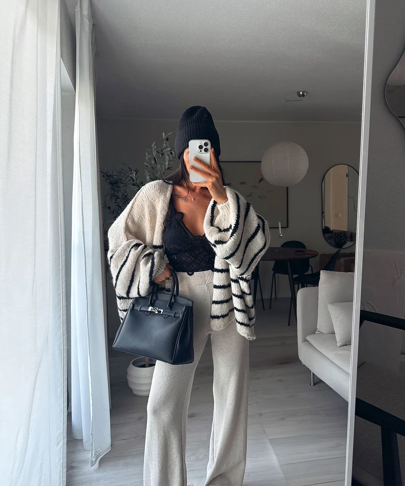 Cardigan Ray gestreift Weiß Schwarz