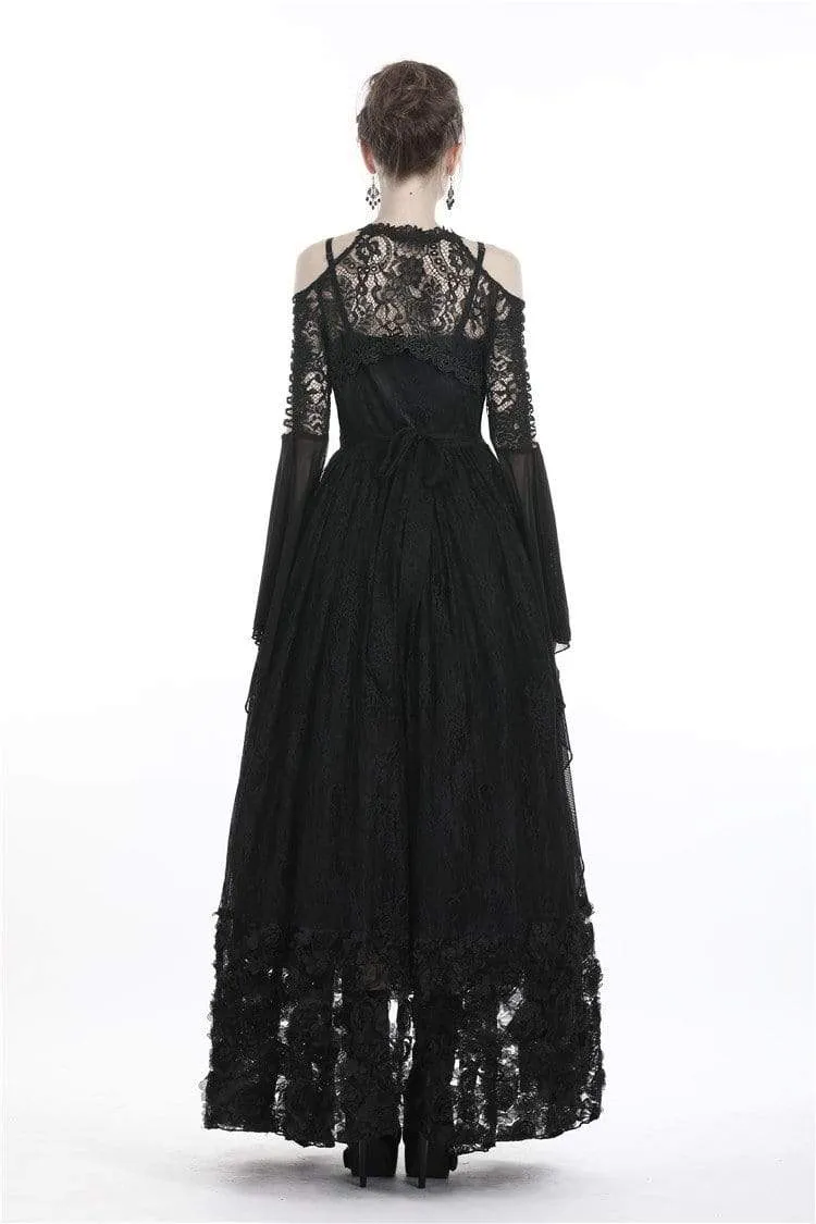 Gothic-Cape für Damen, schulterfrei, geblümt, gehäkelt, mit Chiffonärmeln