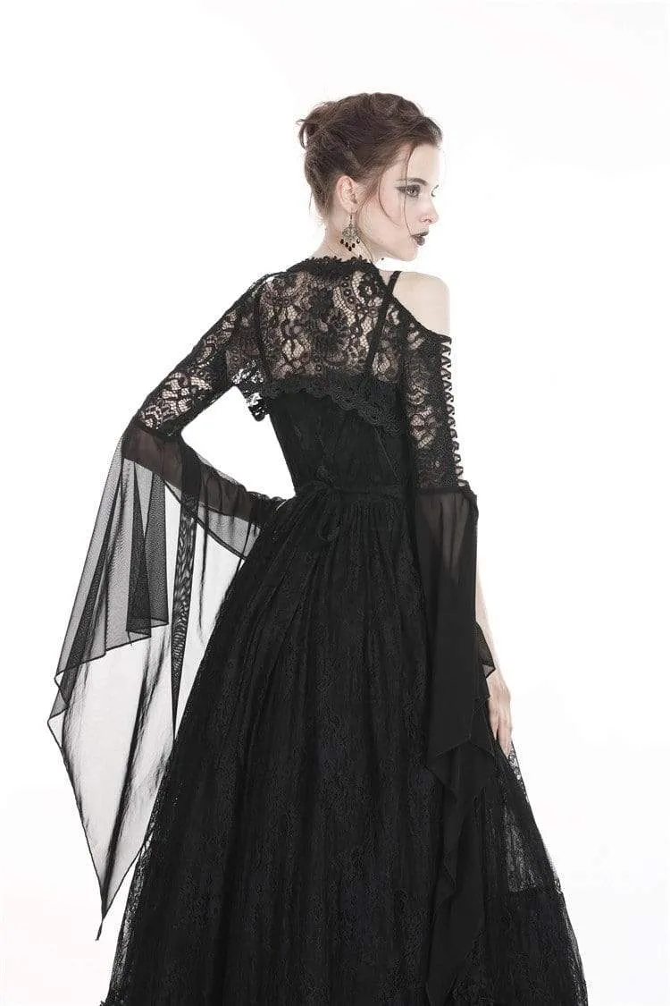 Gothic-Cape für Damen, schulterfrei, geblümt, gehäkelt, mit Chiffonärmeln