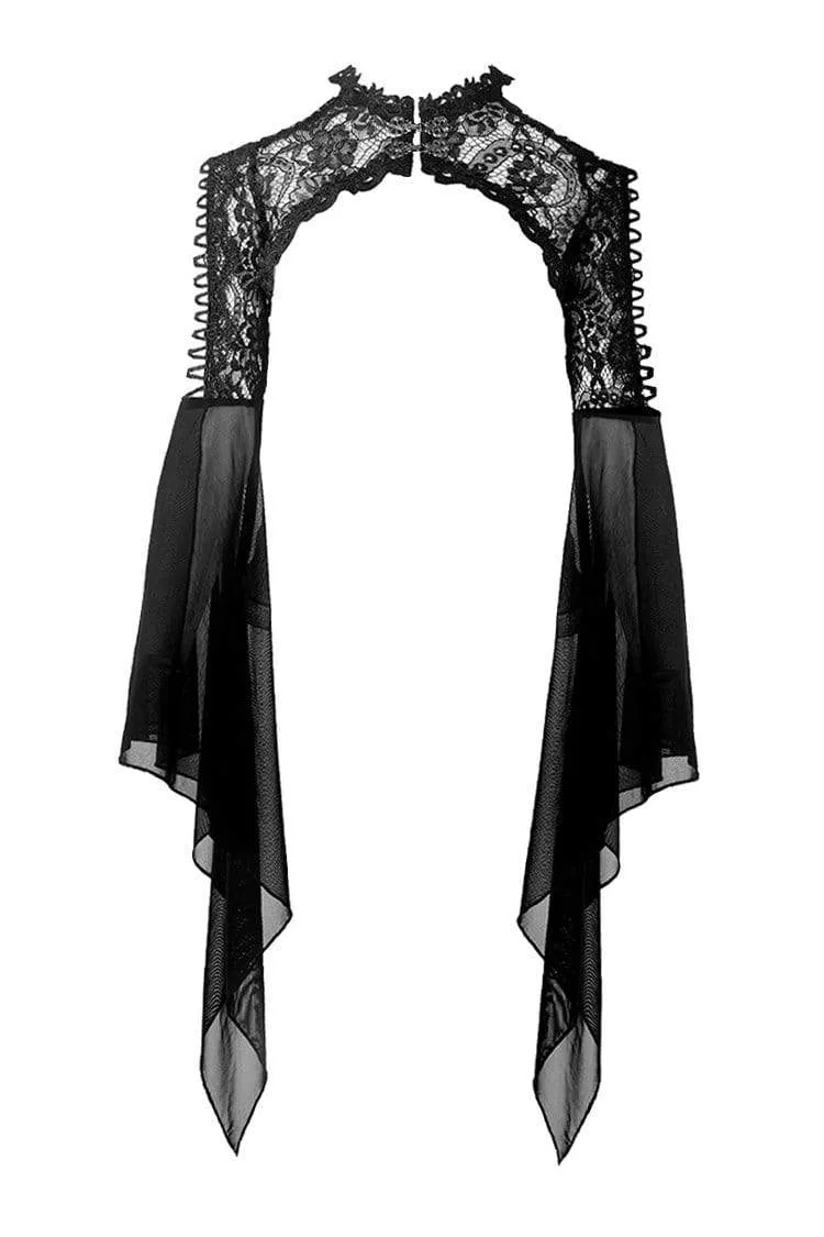 Gothic-Cape für Damen, schulterfrei, geblümt, gehäkelt, mit Chiffonärmeln