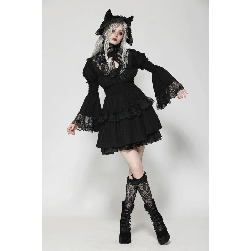 Gothic-Abschlusskleid mit Puffärmeln und Rüschen für Damen