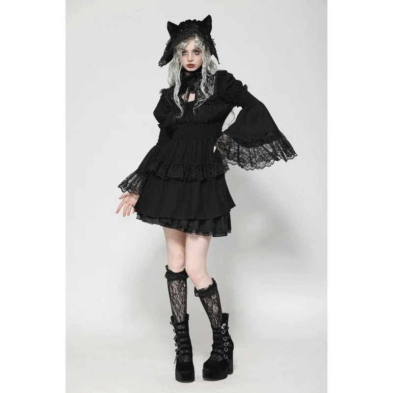 Gothic-Abschlusskleid mit Puffärmeln und Rüschen für Damen