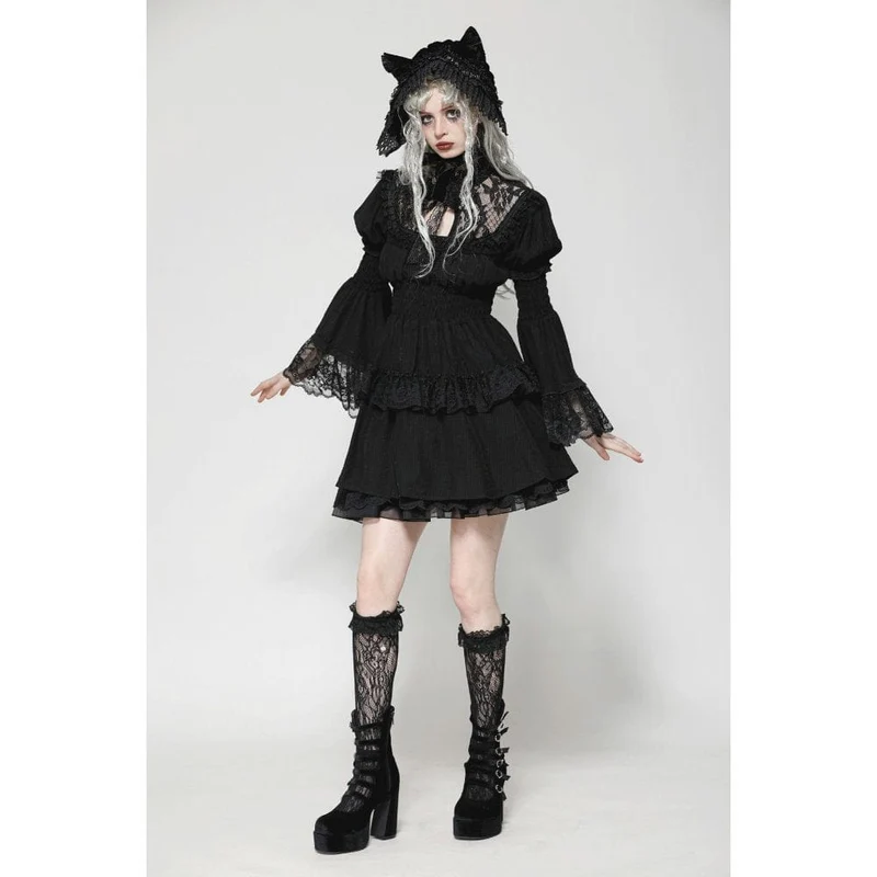 Gothic-Abschlusskleid mit Puffärmeln und Rüschen für Damen