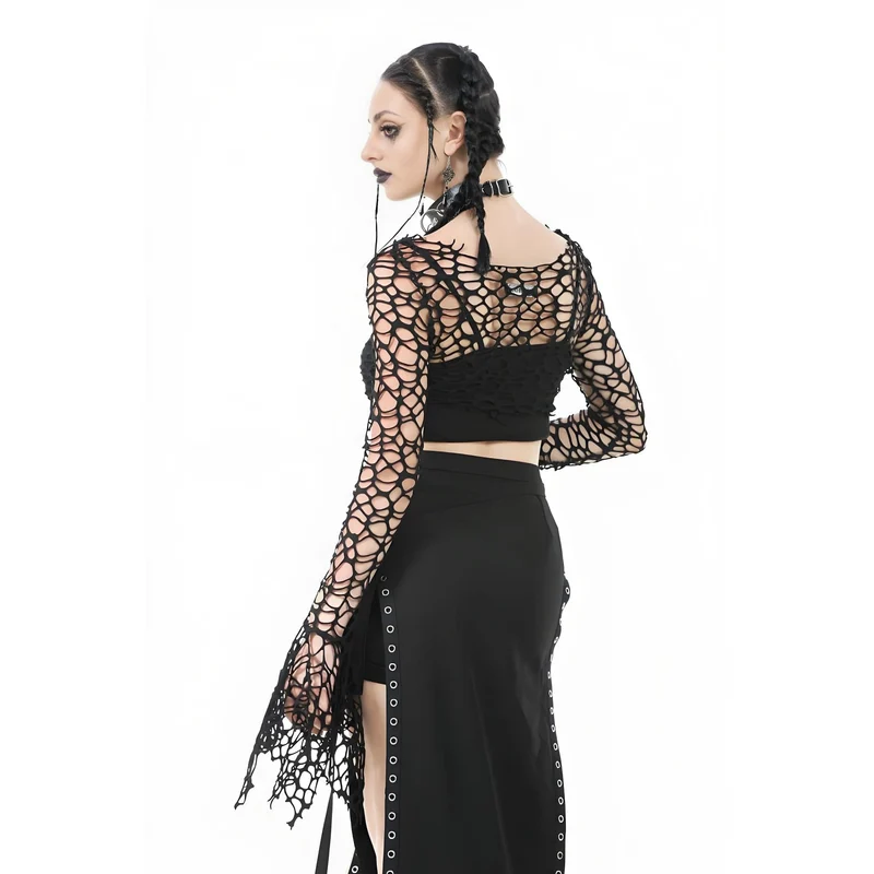 Gothic-Crop-Top mit ausgestellten Ärmeln für Damen