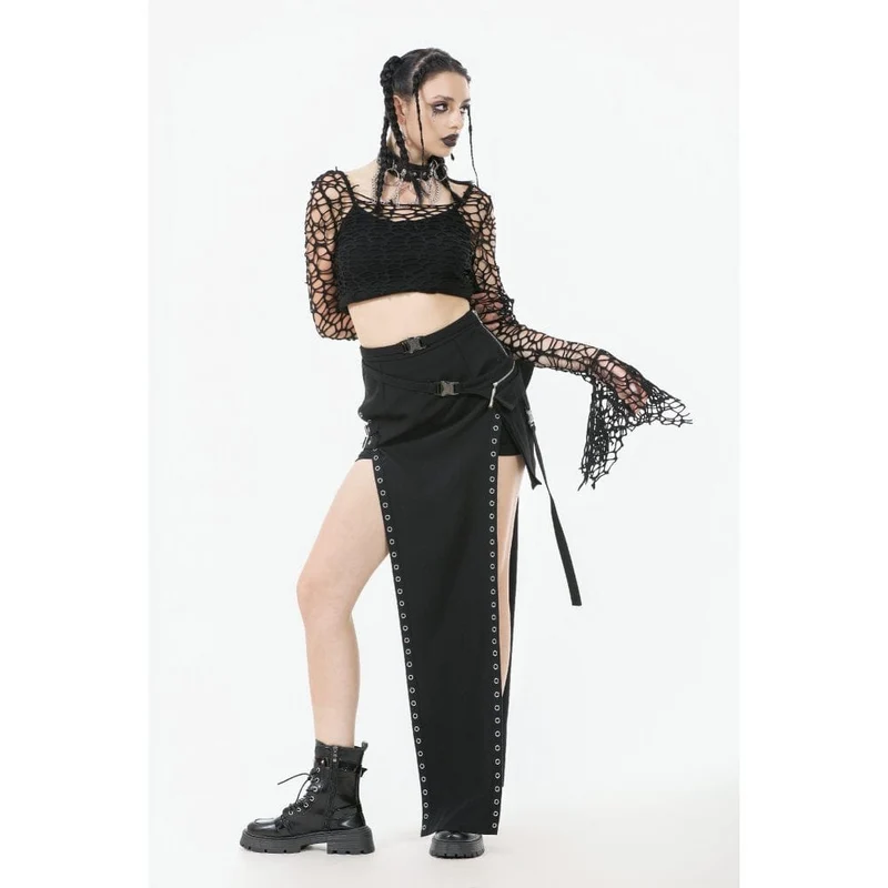Gothic-Crop-Top mit ausgestellten Ärmeln für Damen