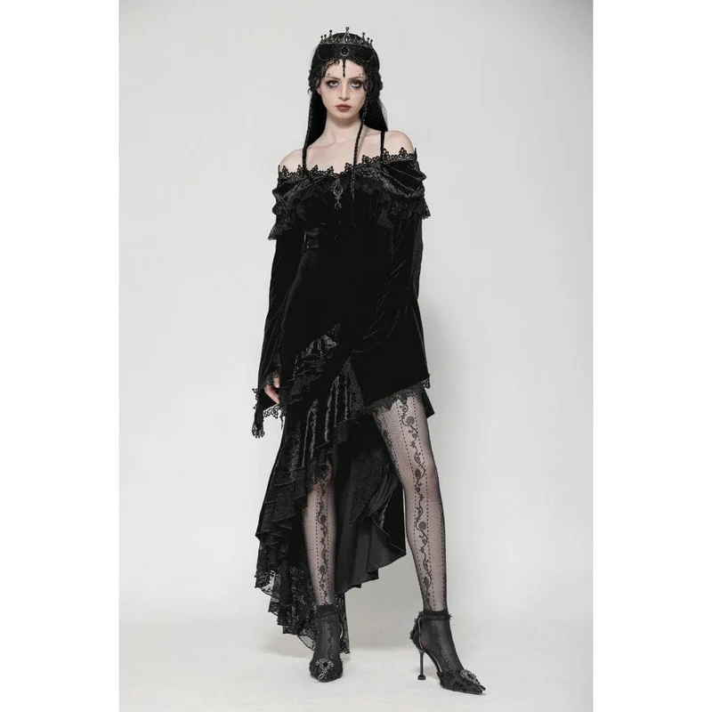 Gothic-Kleid mit schulterfreiem Rücken, Rüschen und Fischschwanz für Damen