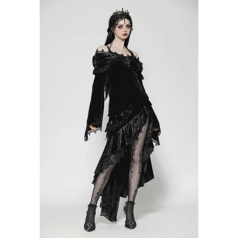Gothic-Kleid mit schulterfreiem Rücken, Rüschen und Fischschwanz für Damen