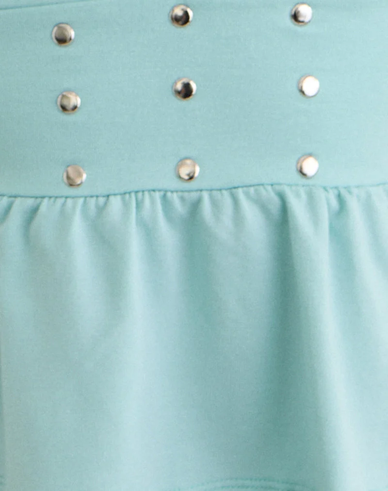 Leisma-Top mit Rüschen aus Jersey in Aqua mit Nieten