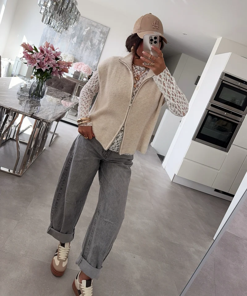 Kurzarm Strickjacke Belinda Beige