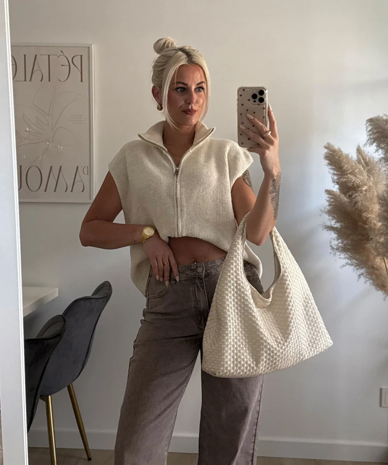 Kurzarm Strickjacke Belinda Beige