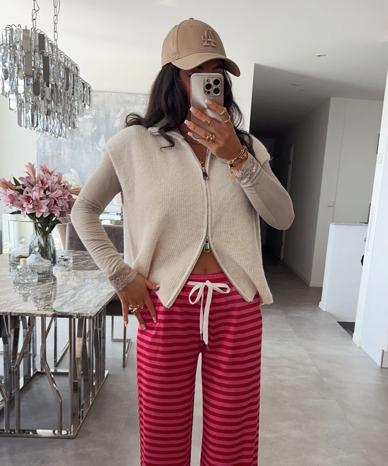 Kurzarm Strickjacke Belinda Beige