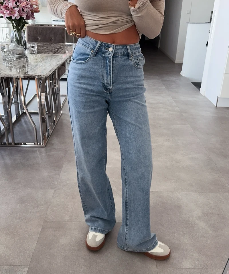 Stretch Straight Leg Jeans Heart Blau