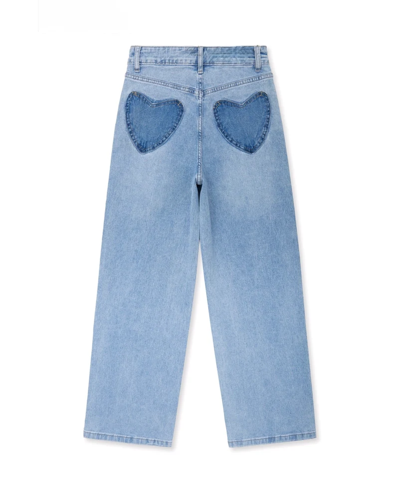Stretch Straight Leg Jeans Heart Blau