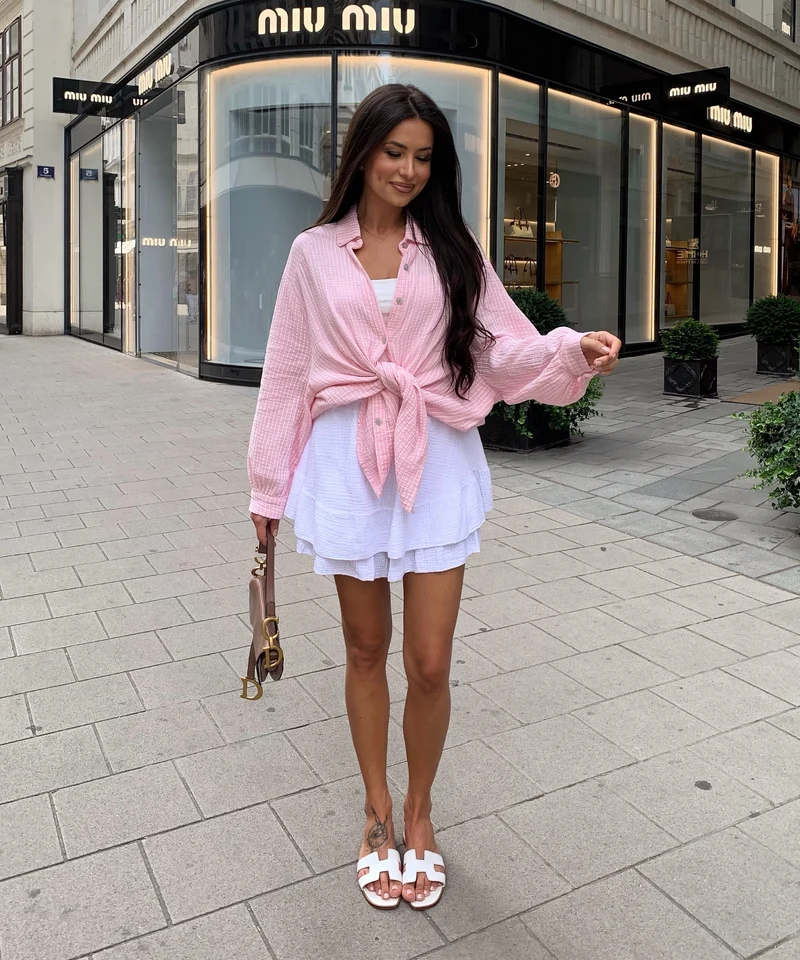 Musselin Bluse Felixa Streifen Rosa