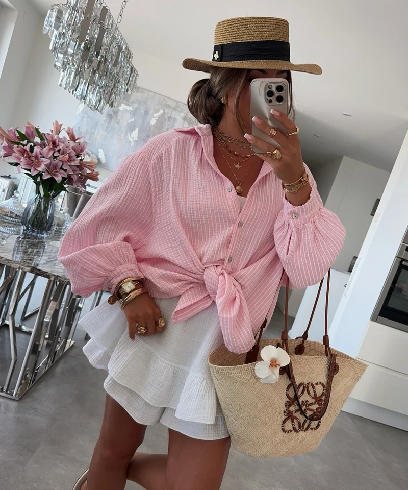 Musselin Bluse Felixa Streifen Rosa