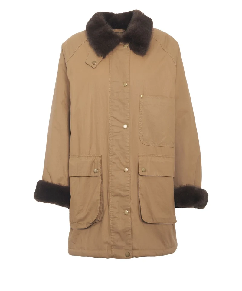 Cappotto con collo in pelliccia sintetica