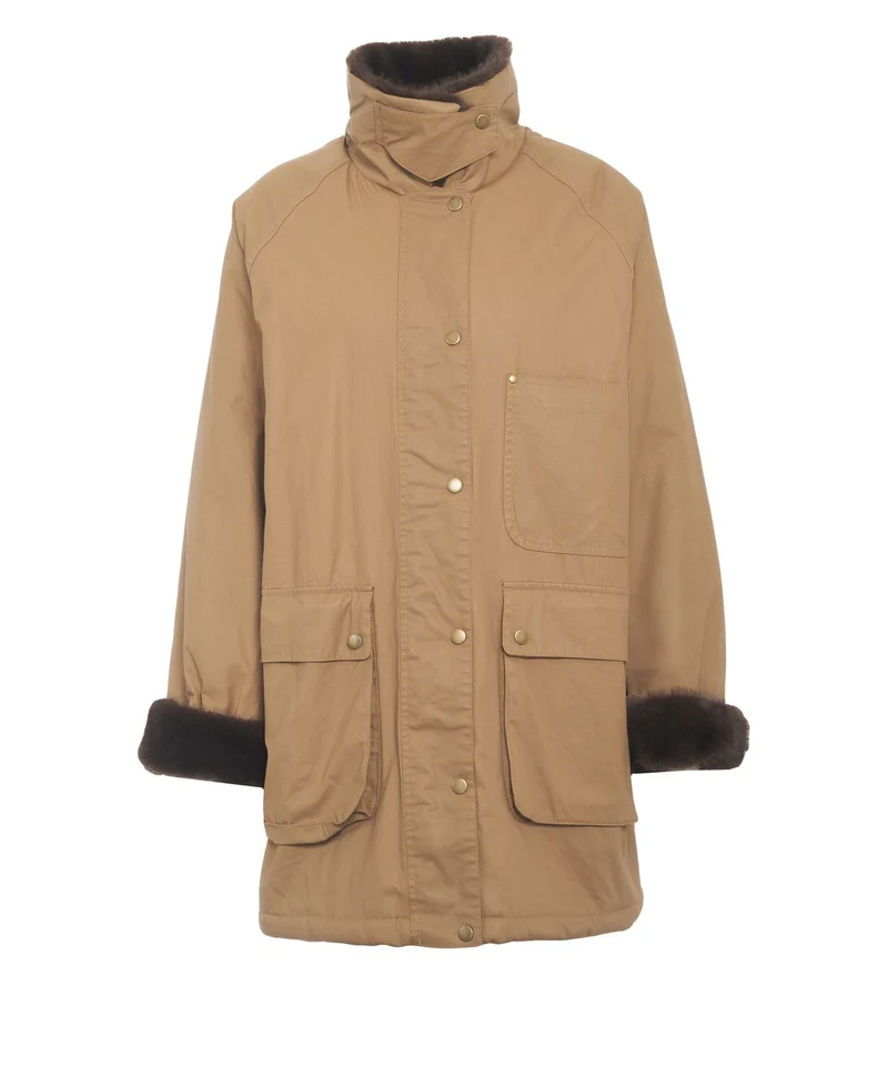Cappotto con collo in pelliccia sintetica
