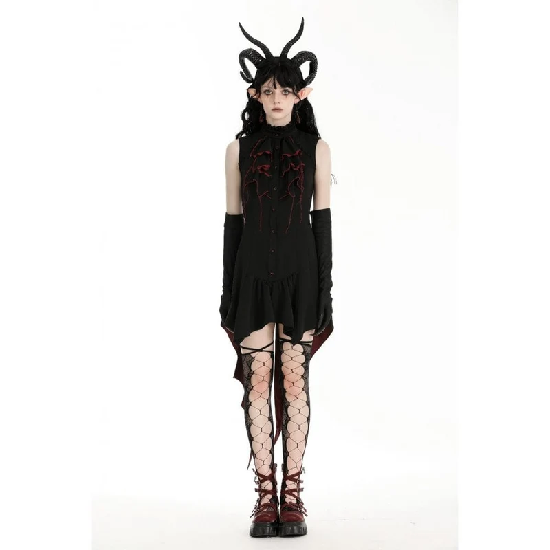 Gothic-Halloween-Frackkleid in Kontrastfarbe für Damen