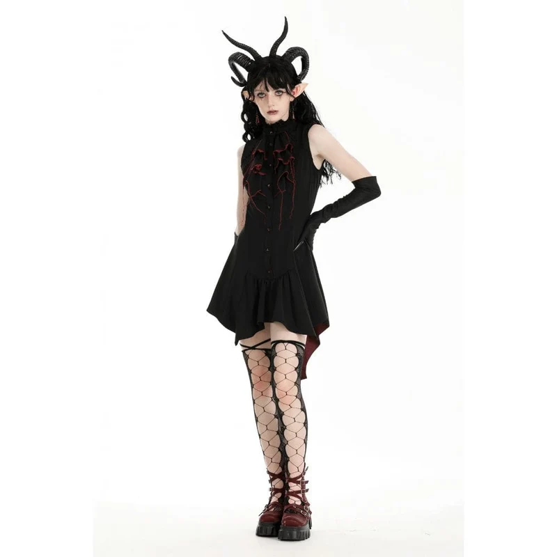 Gothic-Halloween-Frackkleid in Kontrastfarbe für Damen